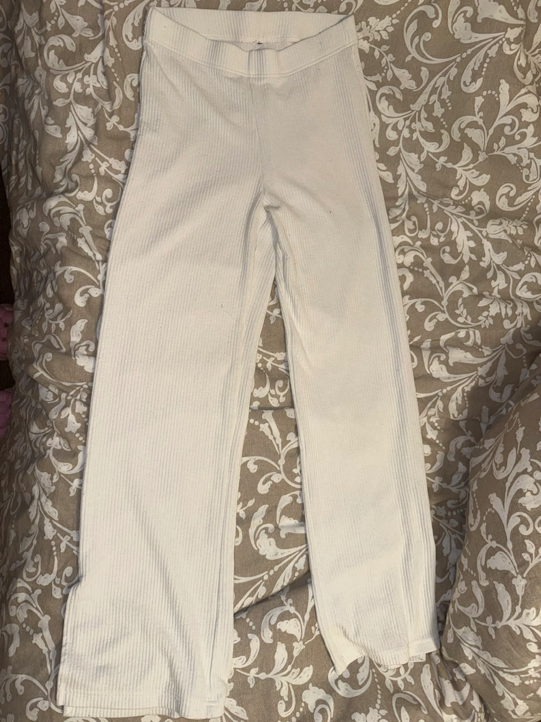 White High Waisted Ribbed Straight Leg Pants - photo 2