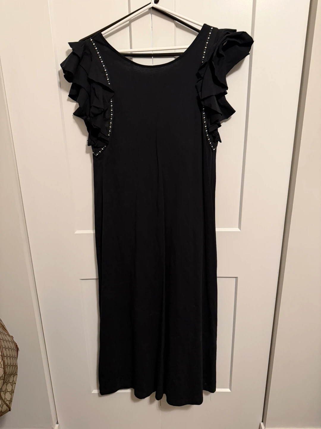 Black Dress with Ruffle Sleeves and Embellishments