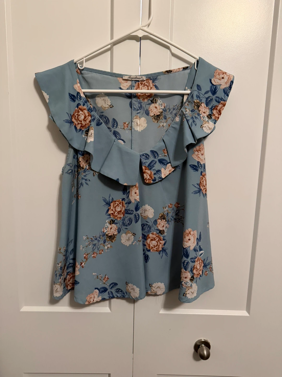 Regalinas Women's Blue Floral Ruffle Top - photo 3
