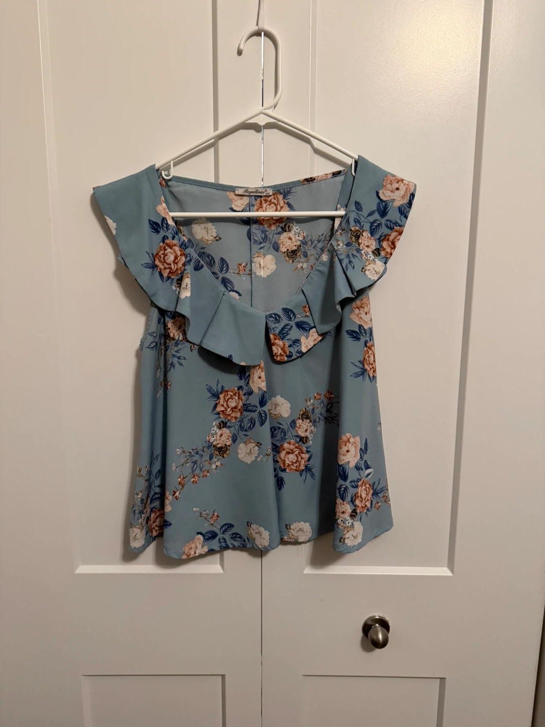 Regalinas Women's Blue Floral Ruffle Top - photo 2