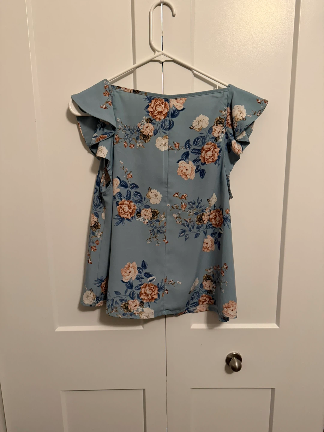 Regalinas Women's Blue Floral Ruffle Top