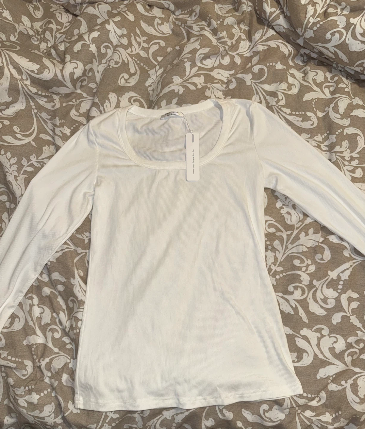 New White Ribbed Long Sleeve Top