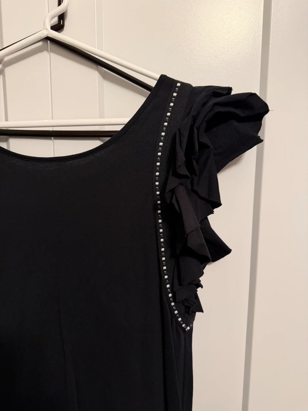 Black Dress with Ruffle Sleeves and Embellishments - photo 5