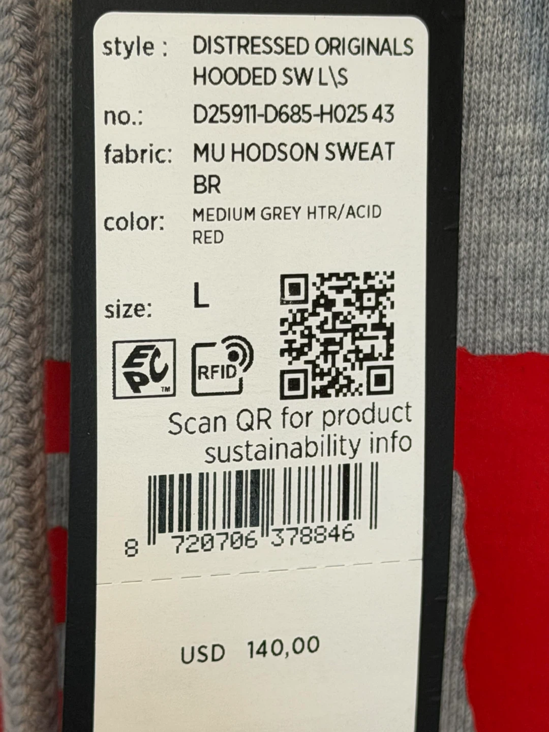 G-Star RAW Originals Hoodie Sweatshirt - Size L - Medium Grey - photo 4