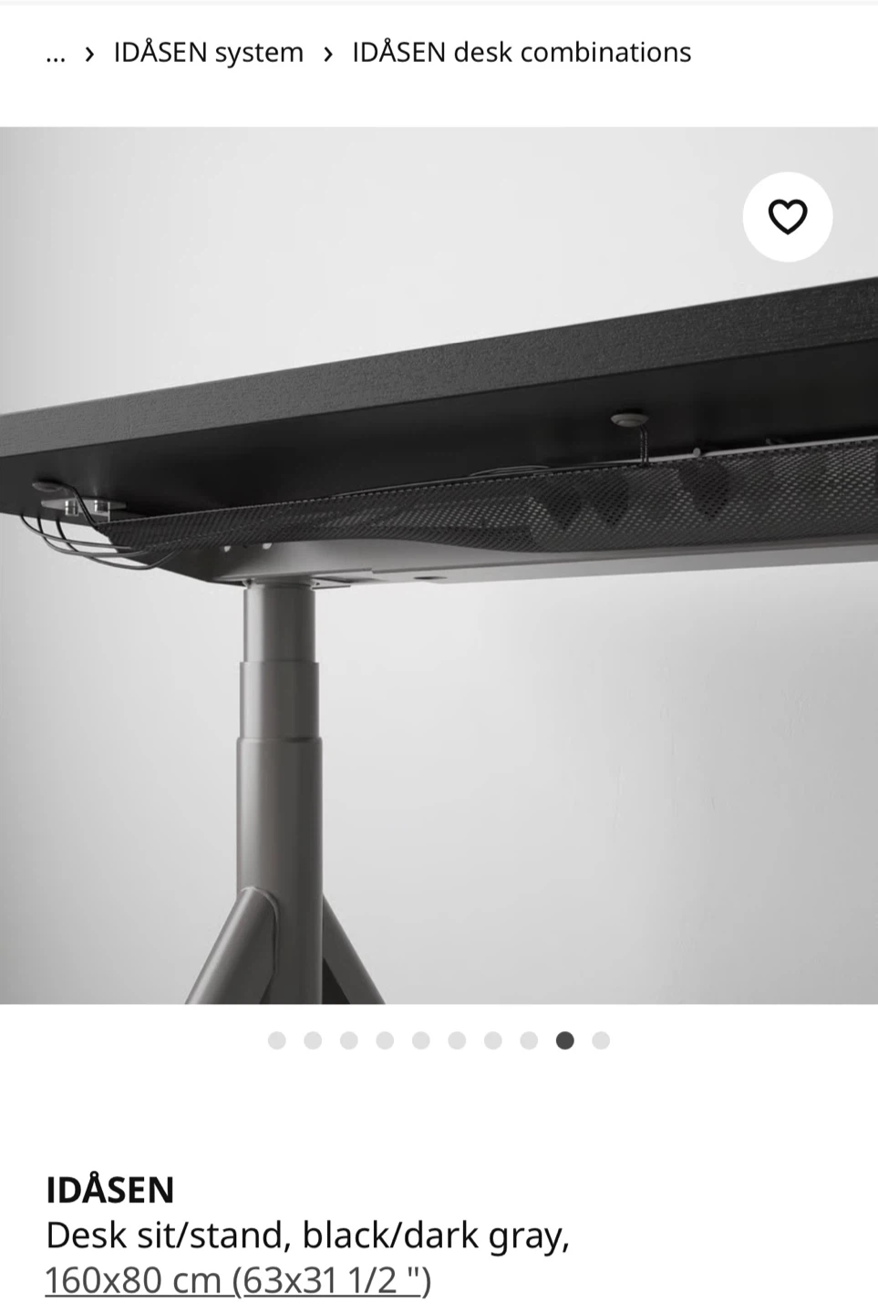 IKEA IDÅSEN Desk Sit/Stand Black/Dark Gray 160x80 cm - photo 2