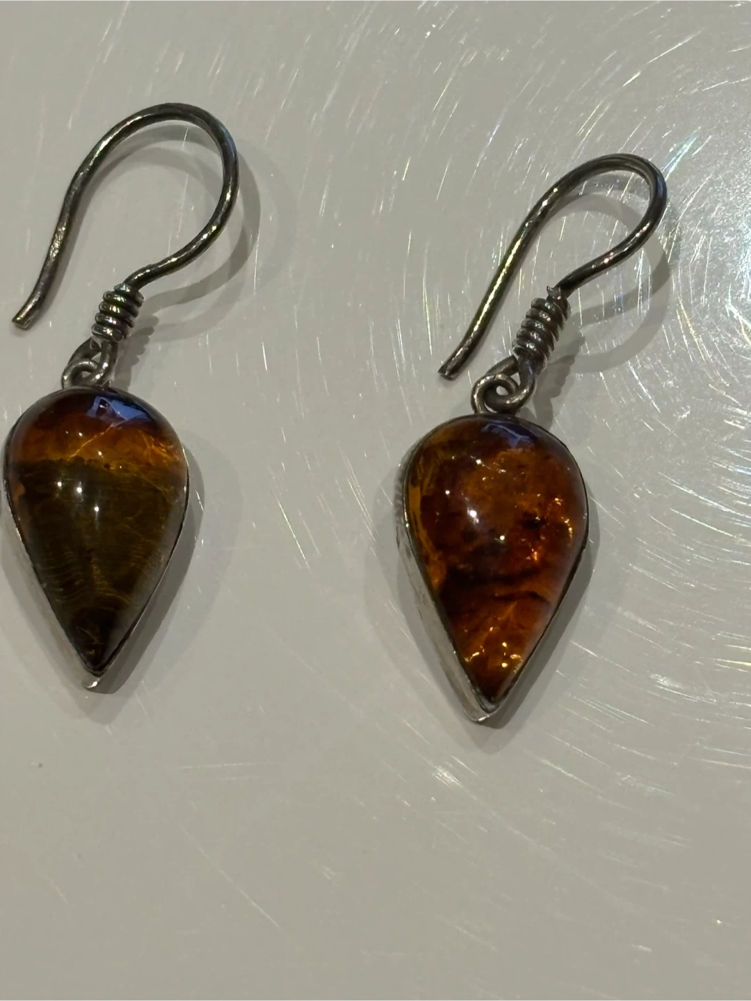 Natural / Real Amber on silver tear drop earrings
