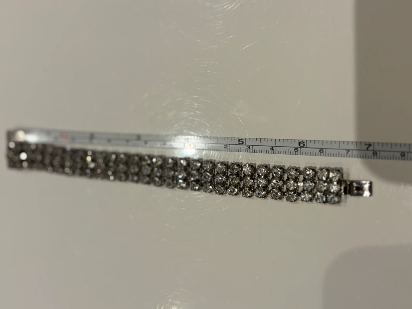 Quality Vintage clear rhinestone on silver tone chain bracelet - photo 3