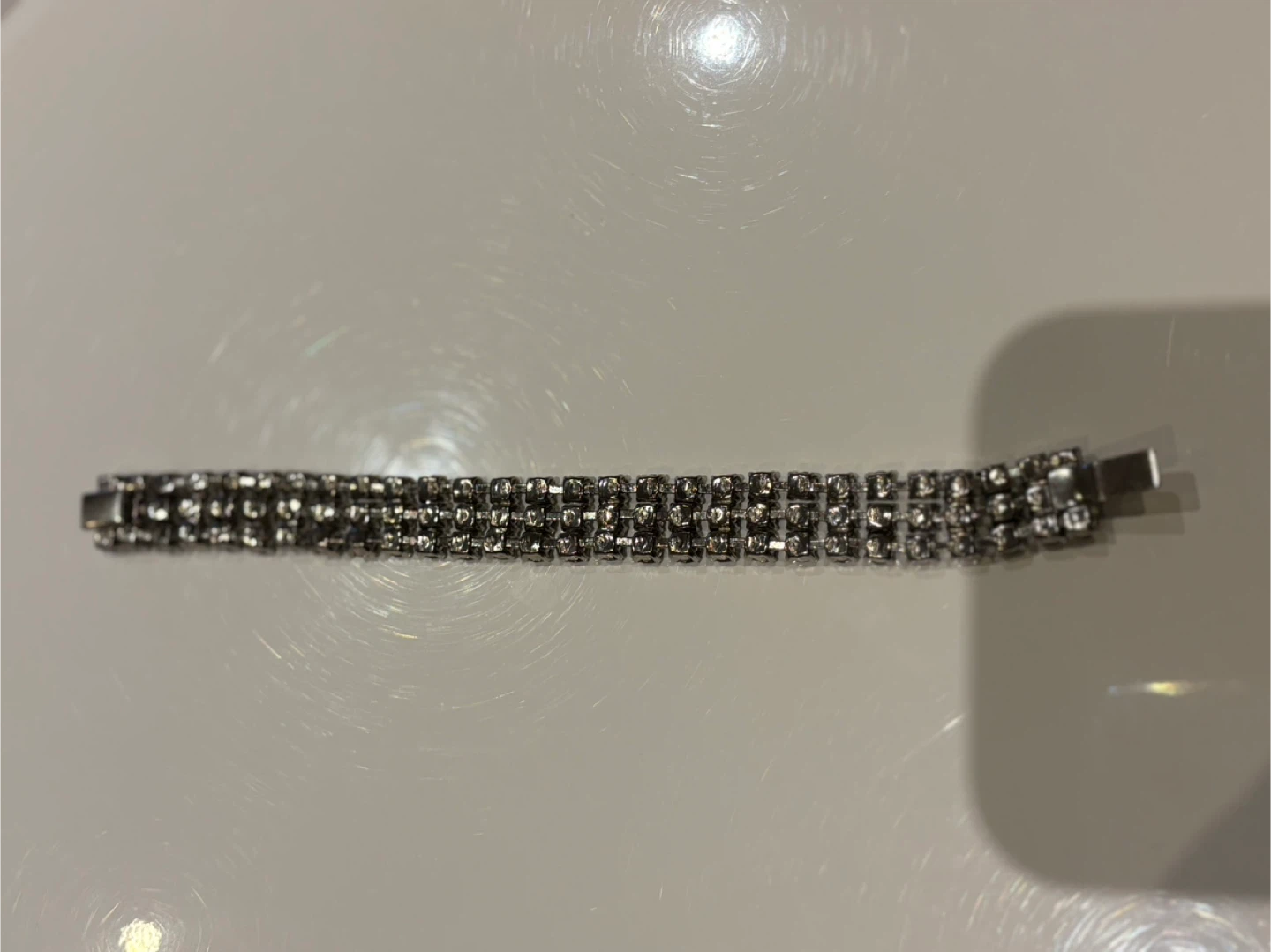 Quality Vintage clear rhinestone on silver tone chain bracelet - photo 4
