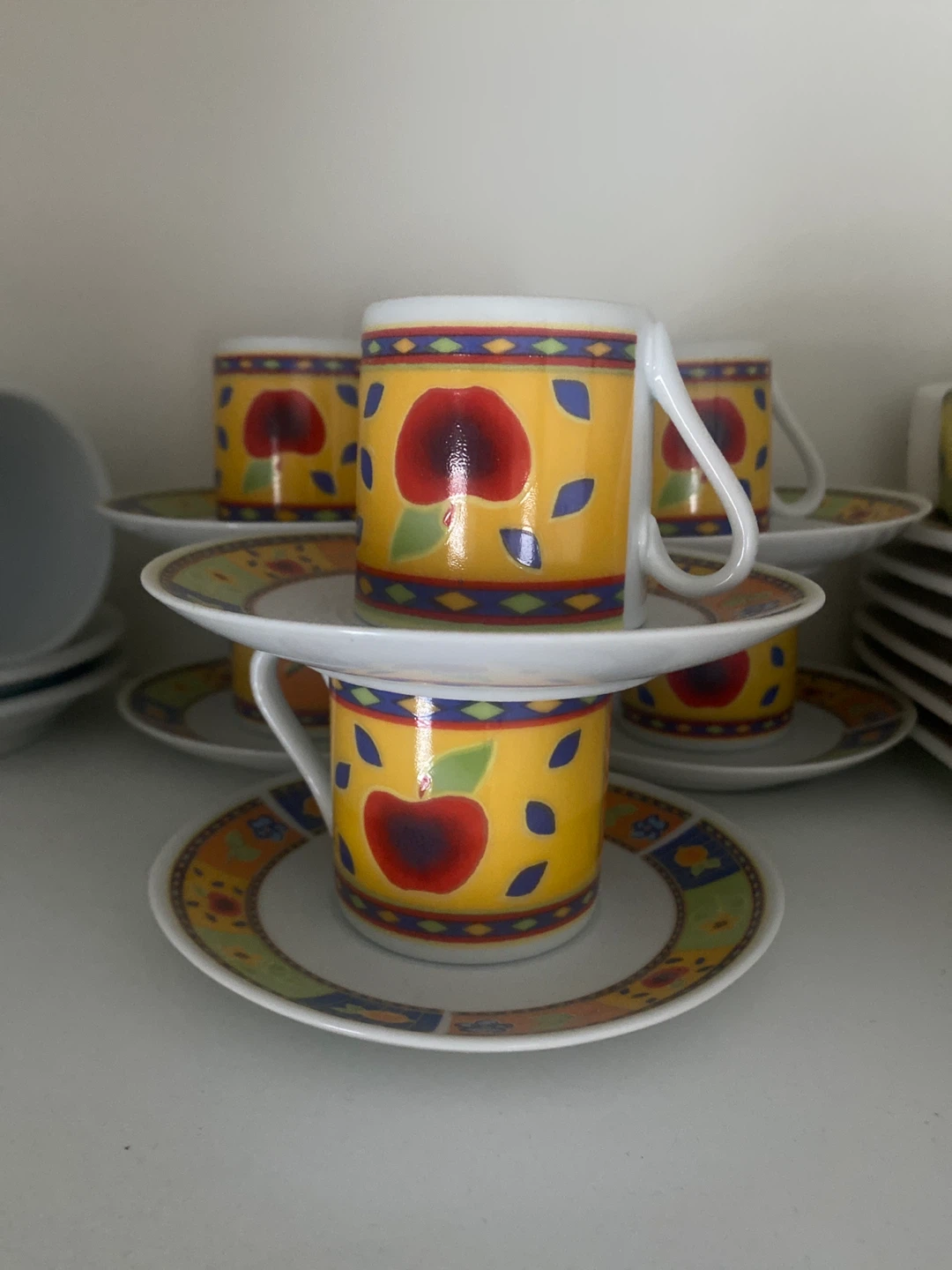 Set of 6 Espresso Cups and Saucers