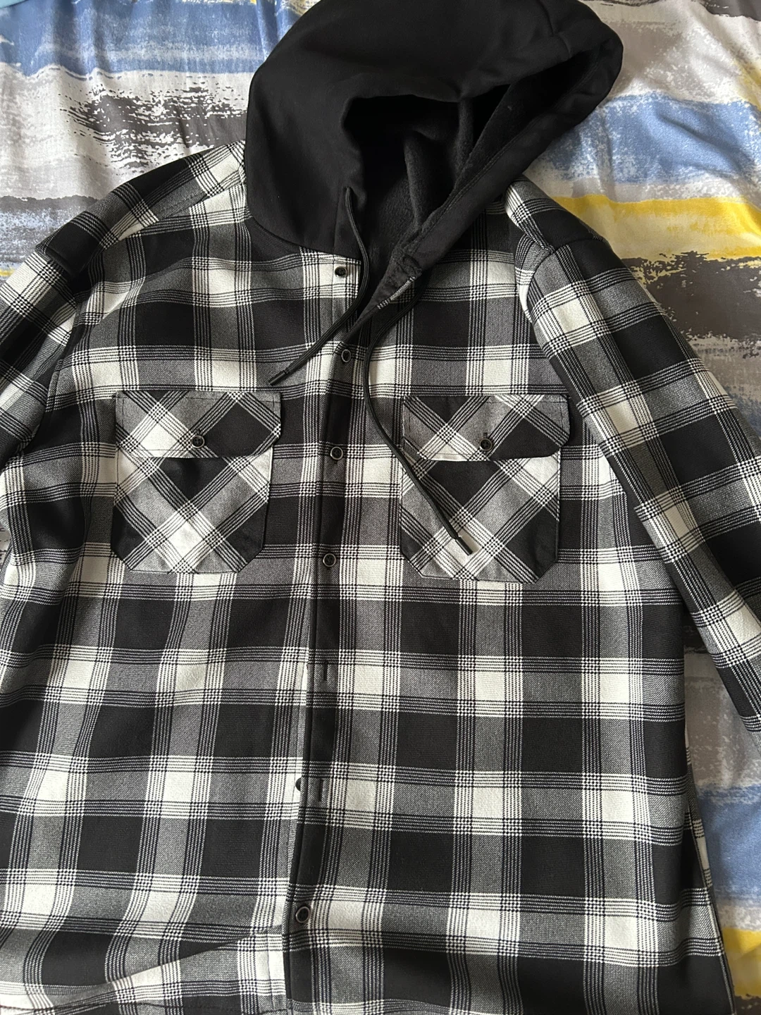 Black and White Plaid Flannel Hoodie - photo 2