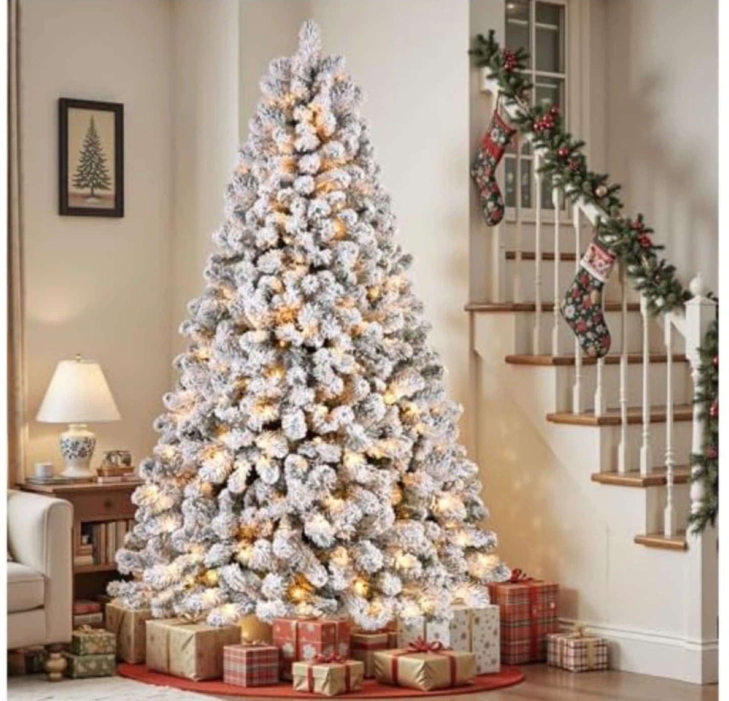 Flocked Artificial Christmas Tree with Lights