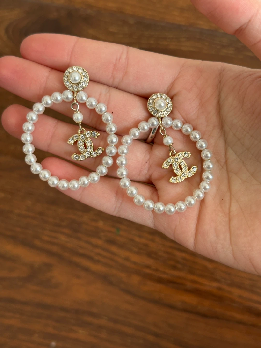 Pearl Hoop Earrings with Rhinestone Flower Accents - photo 5