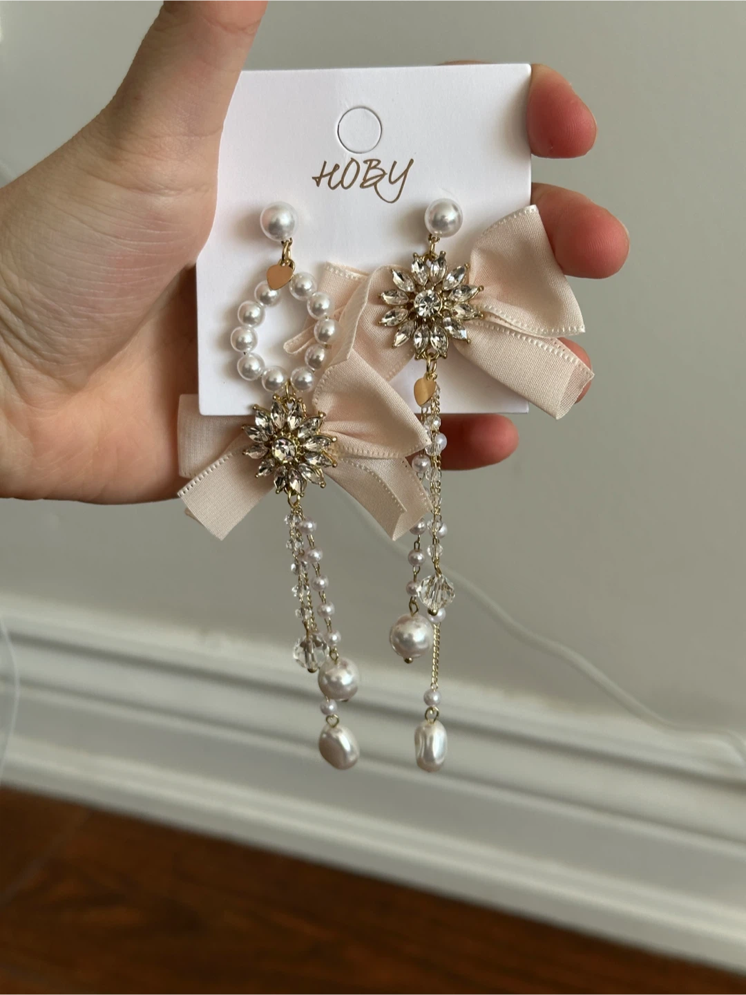Pearl Hoop Earrings with Rhinestone Flower Accents - photo 3