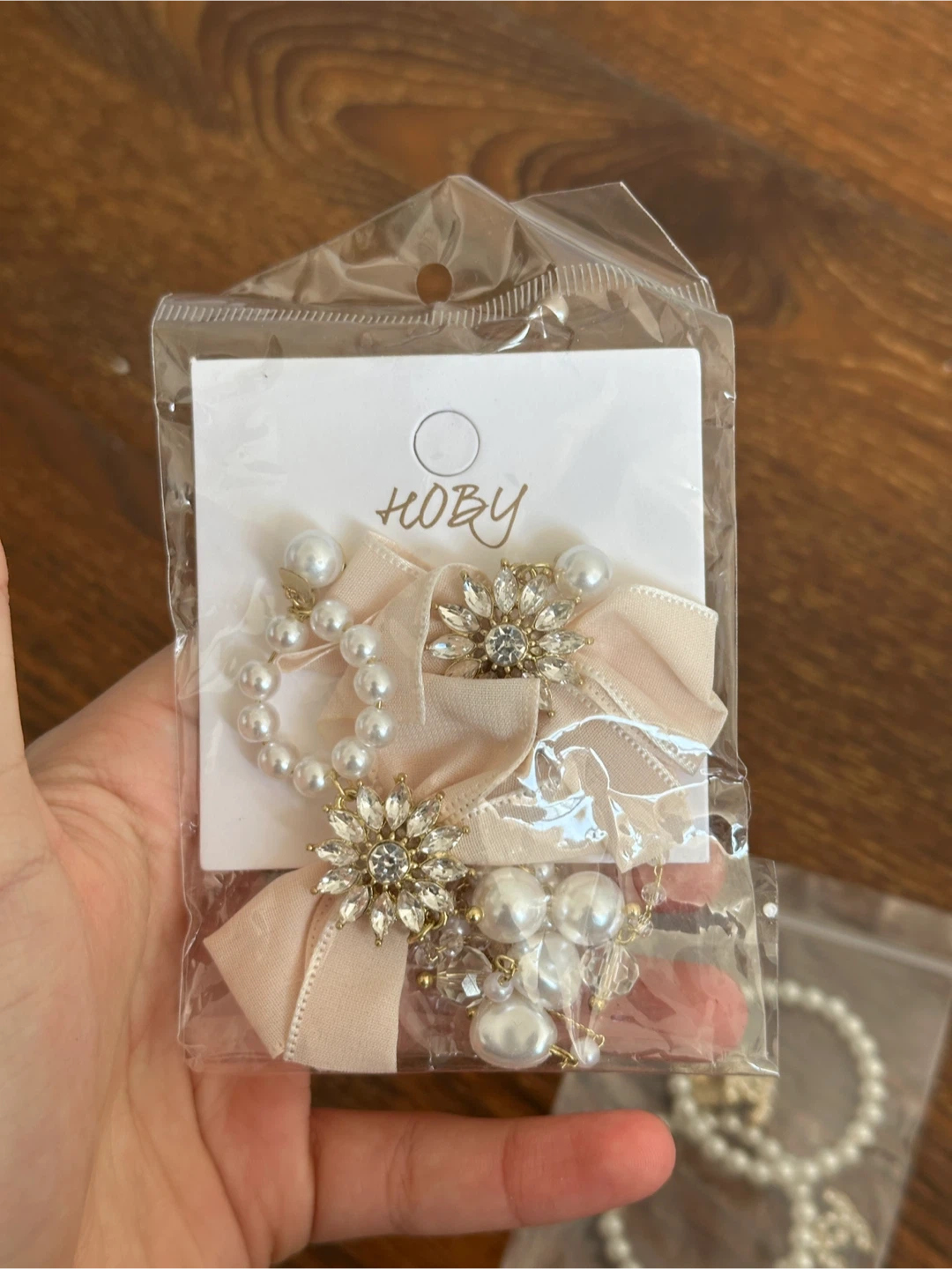 Pearl Hoop Earrings with Rhinestone Flower Accents - photo 2