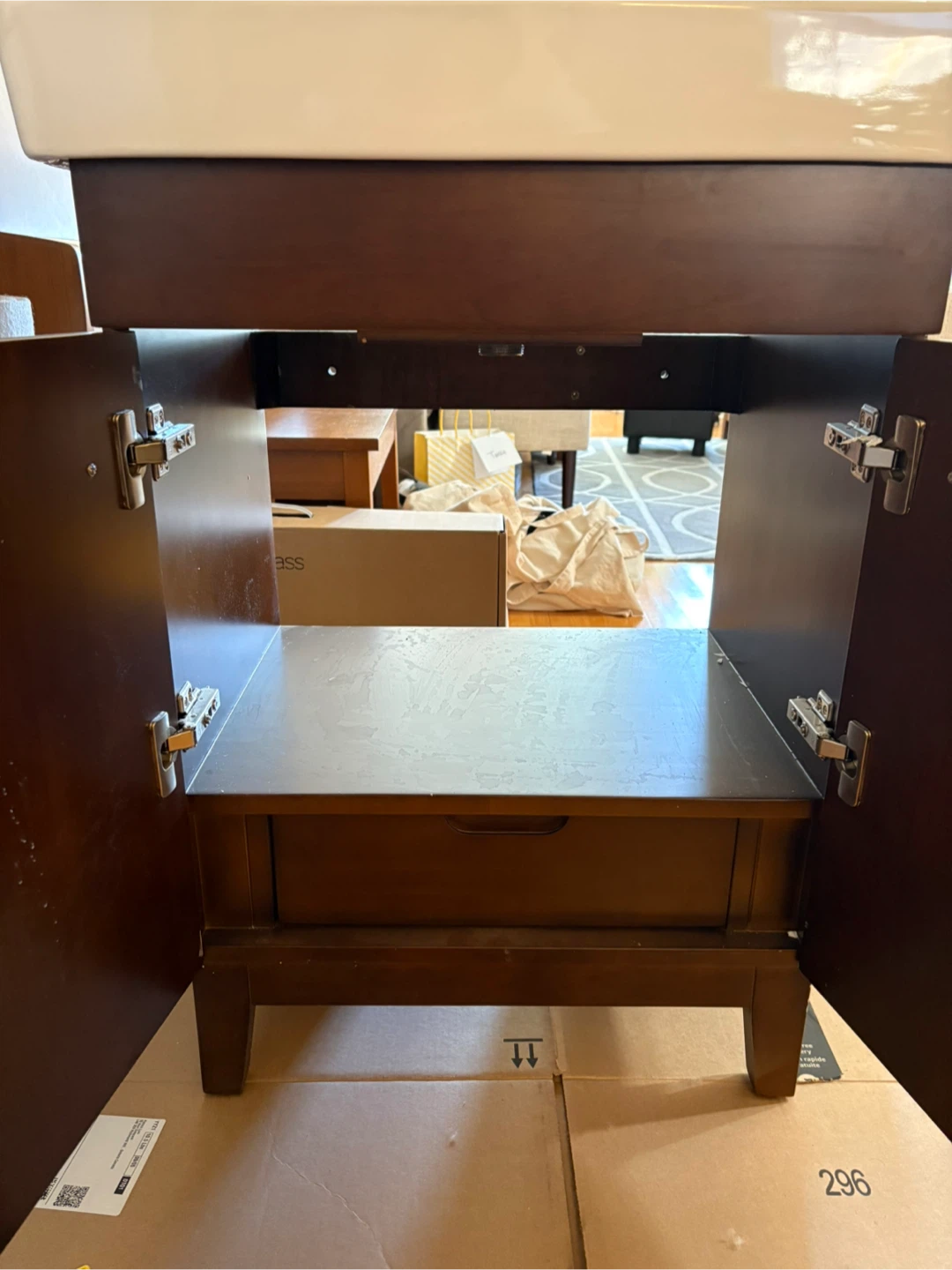 White Bathroom Sink with Vanity Cabinet - photo 4
