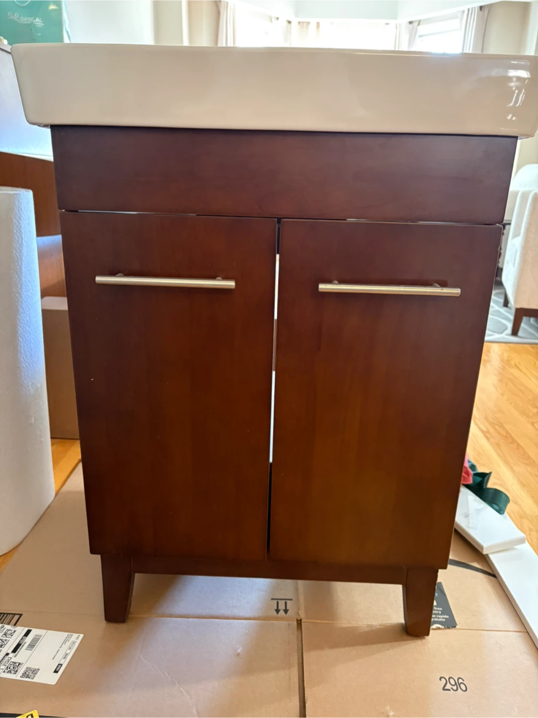 White Bathroom Sink with Vanity Cabinet - photo 3