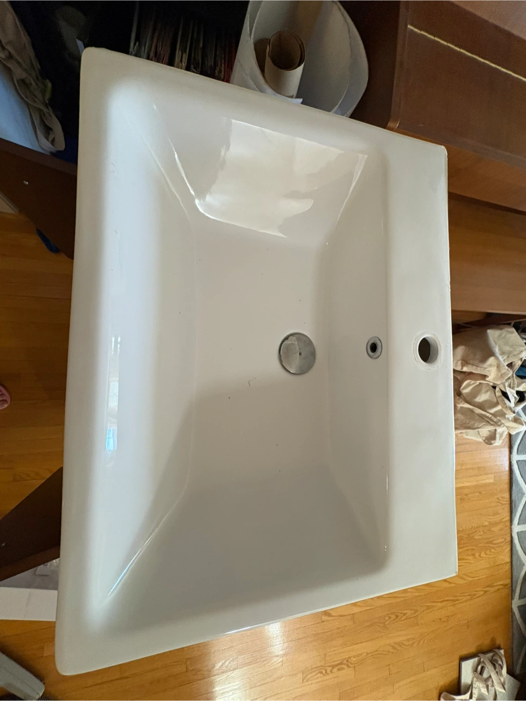 White Bathroom Sink with Vanity Cabinet - photo 2