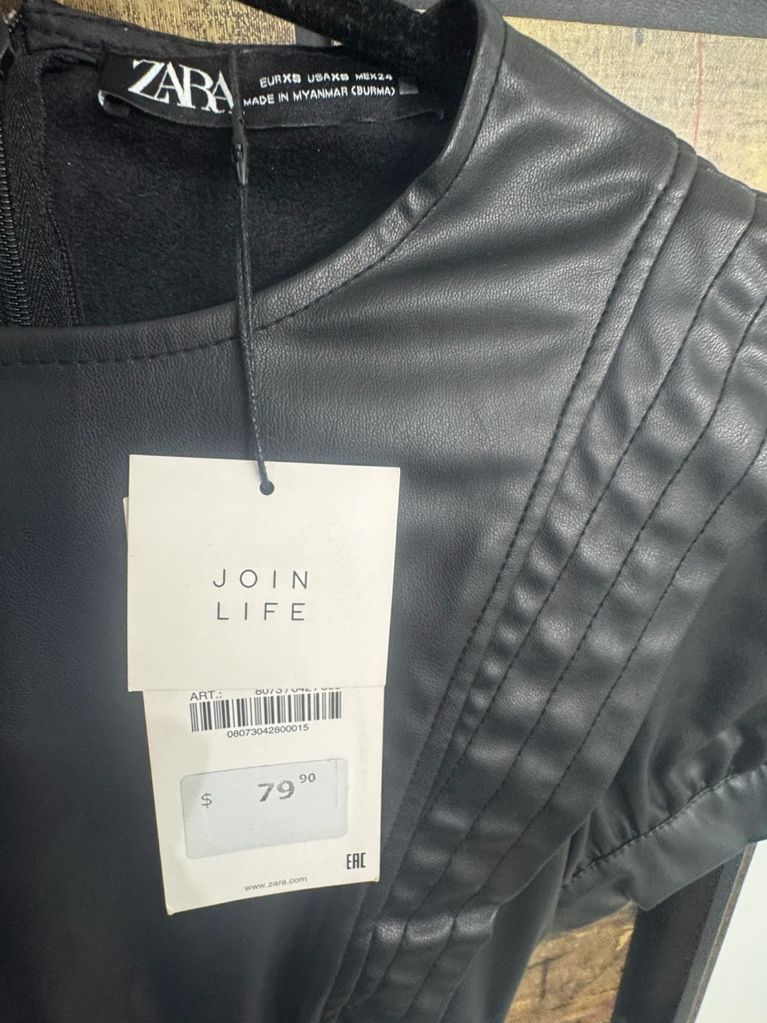 Zara Black Faux Leather Dress - Size XS - photo 2