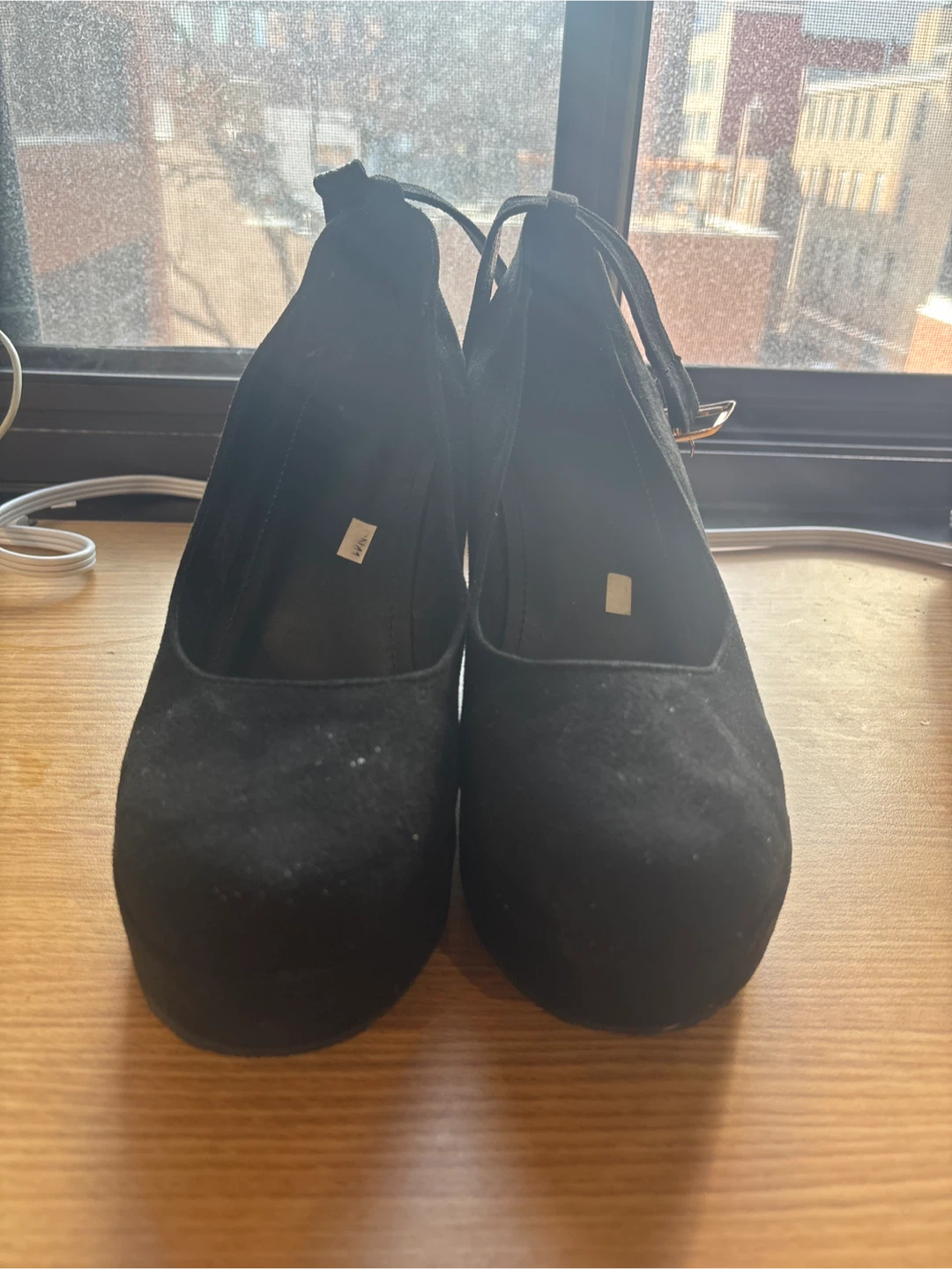 Black Suede Wedge Heels with Ankle Strap - photo 4