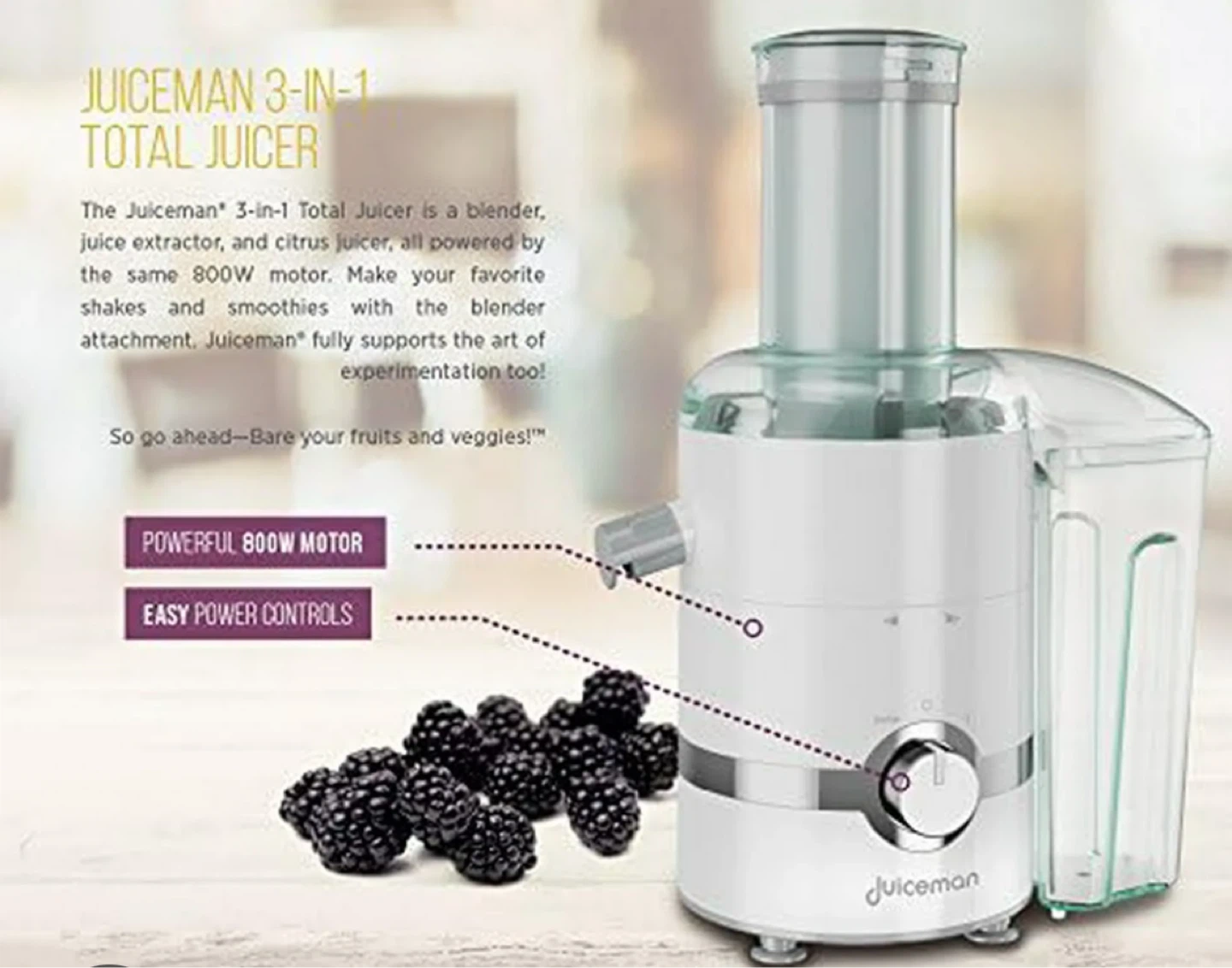 Juiceman 3-in-1 Total Juicer - 800W