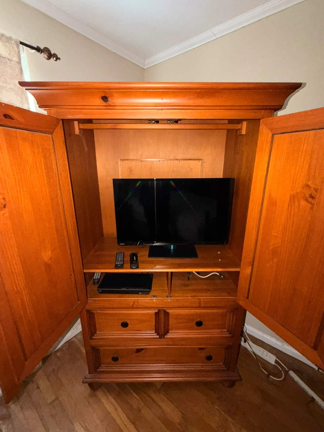 Wooden Armoire Entertainment Center with Drawers and TV - photo 2