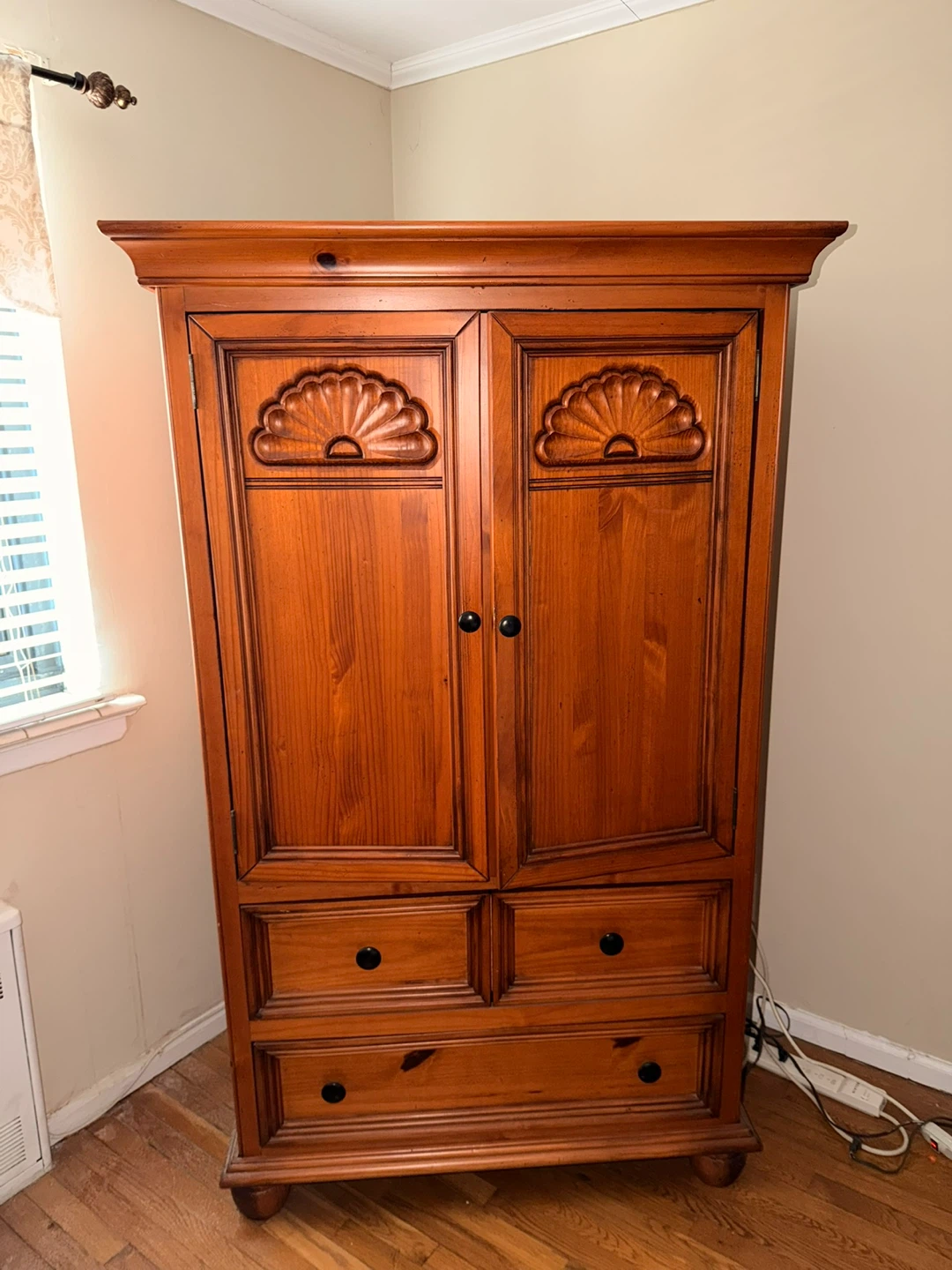 Wooden Armoire Entertainment Center with Drawers and TV