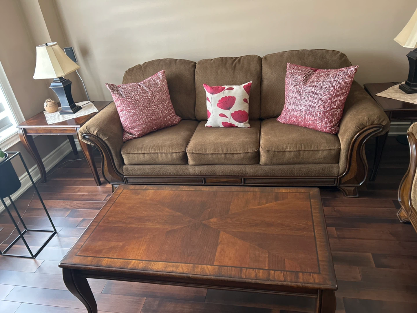 Brown Sofa with Decorative Pillows