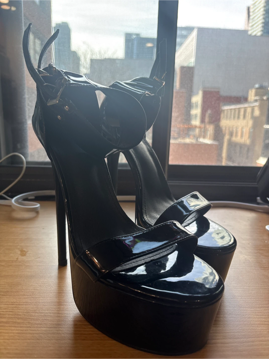 Black Patent Platform High Heel Sandals