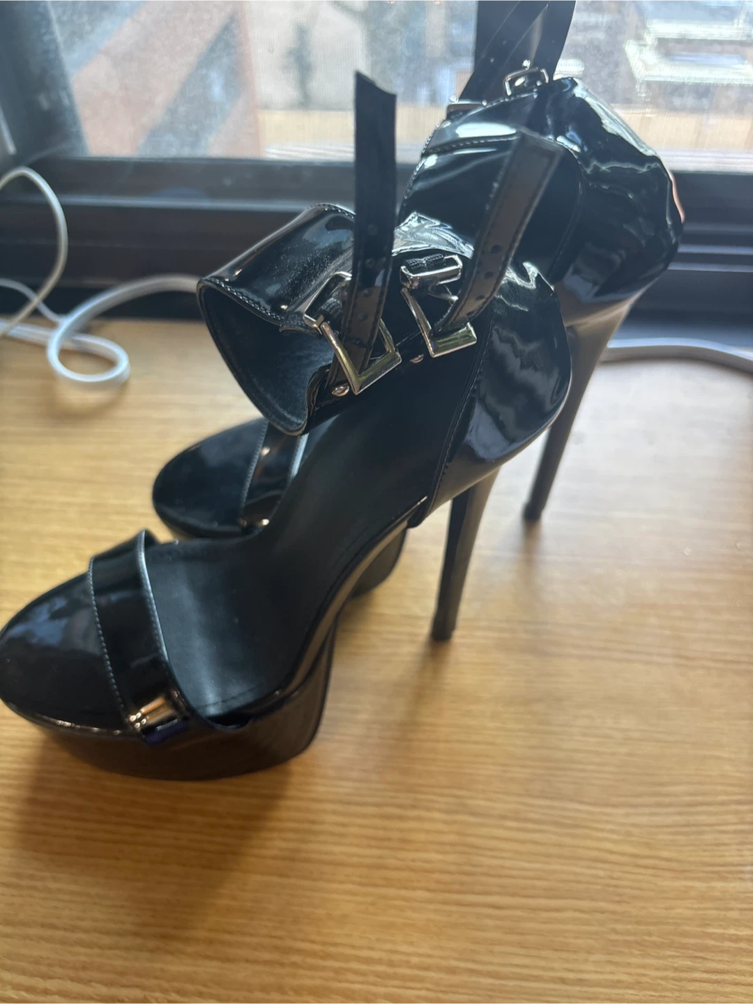 Black Patent Platform High Heel Sandals - photo 3