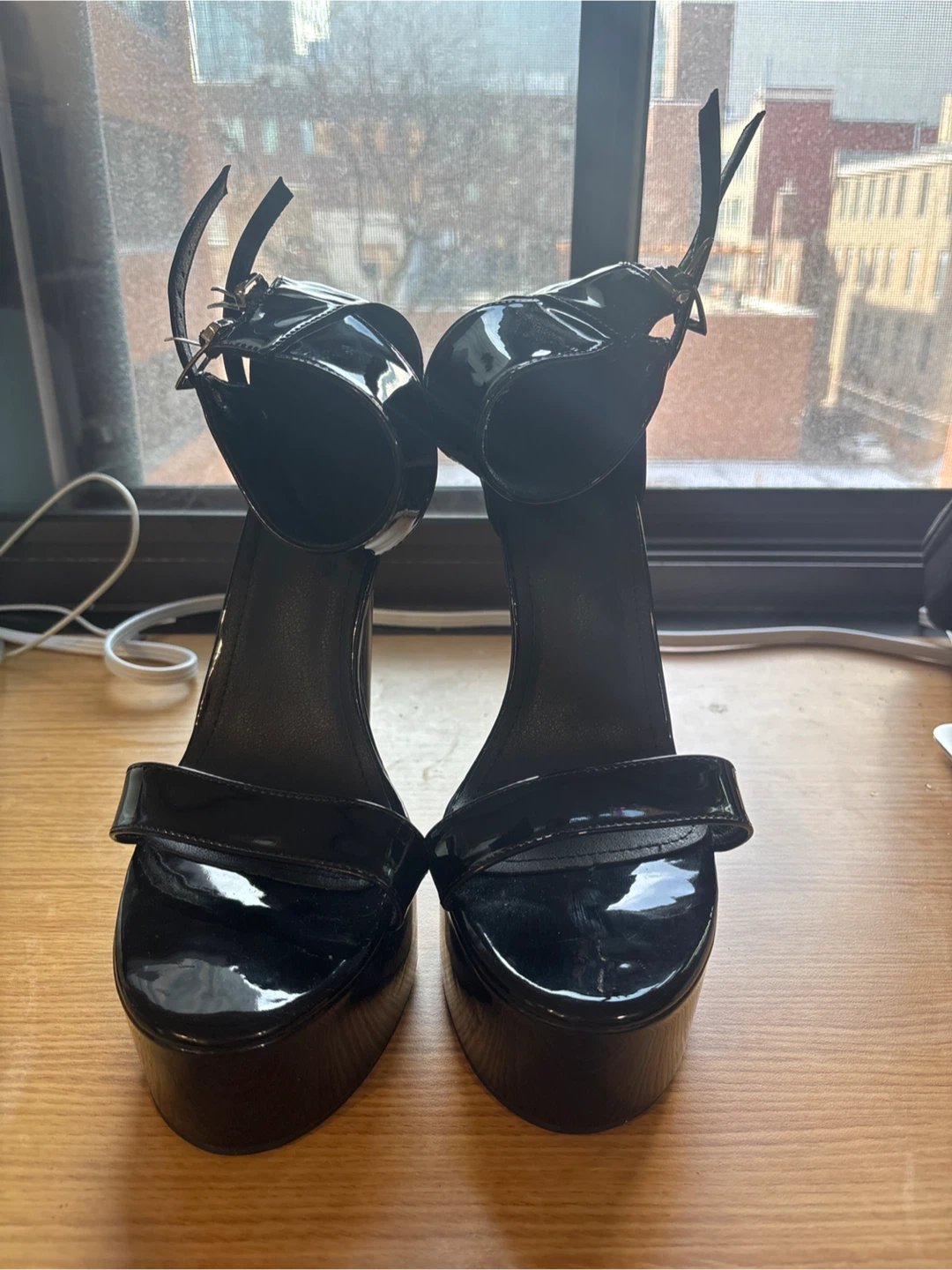 Black Patent Platform High Heel Sandals - photo 2
