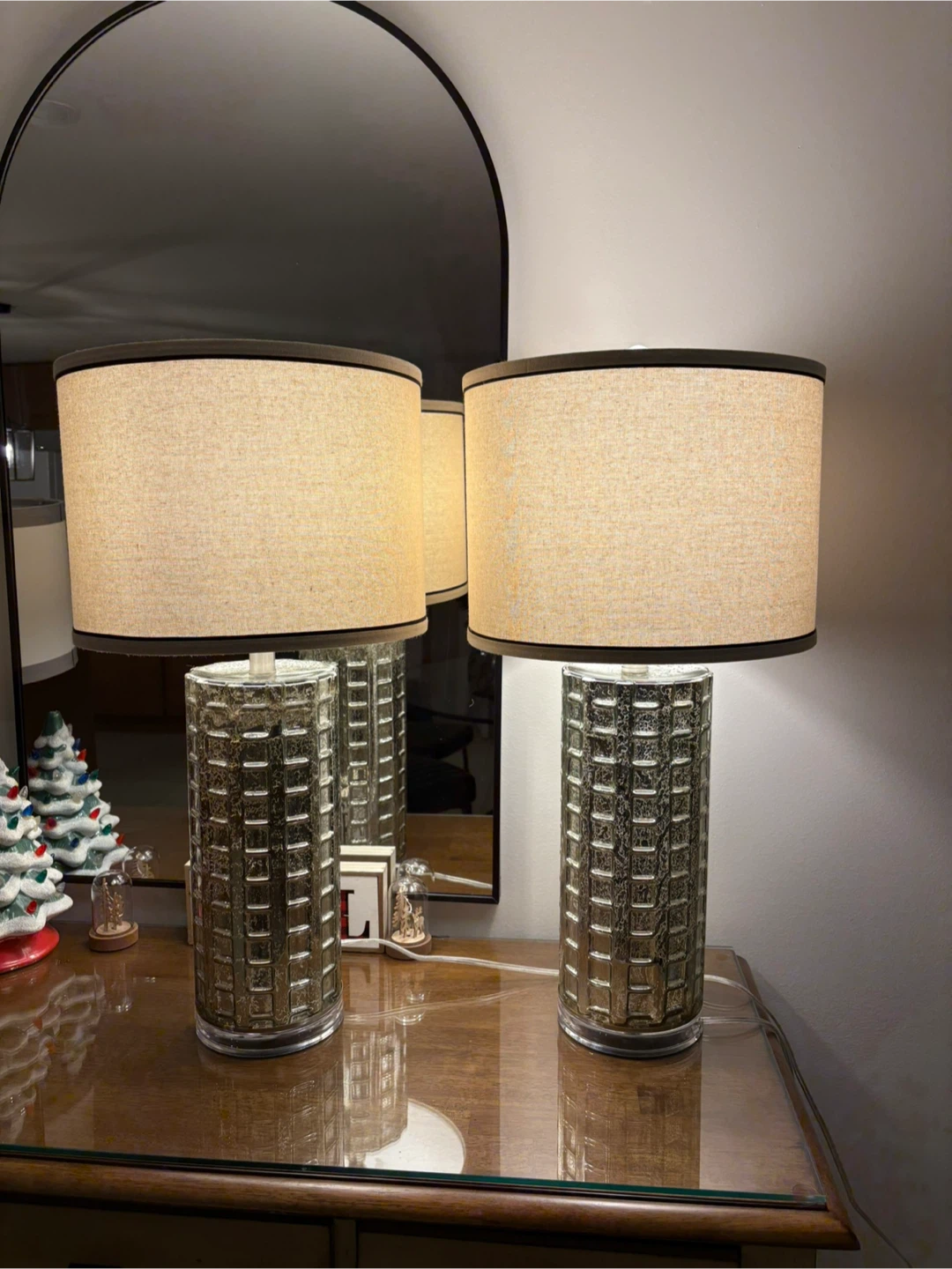 Glass Cylinder Table Lamp with Linen Shade - photo 4