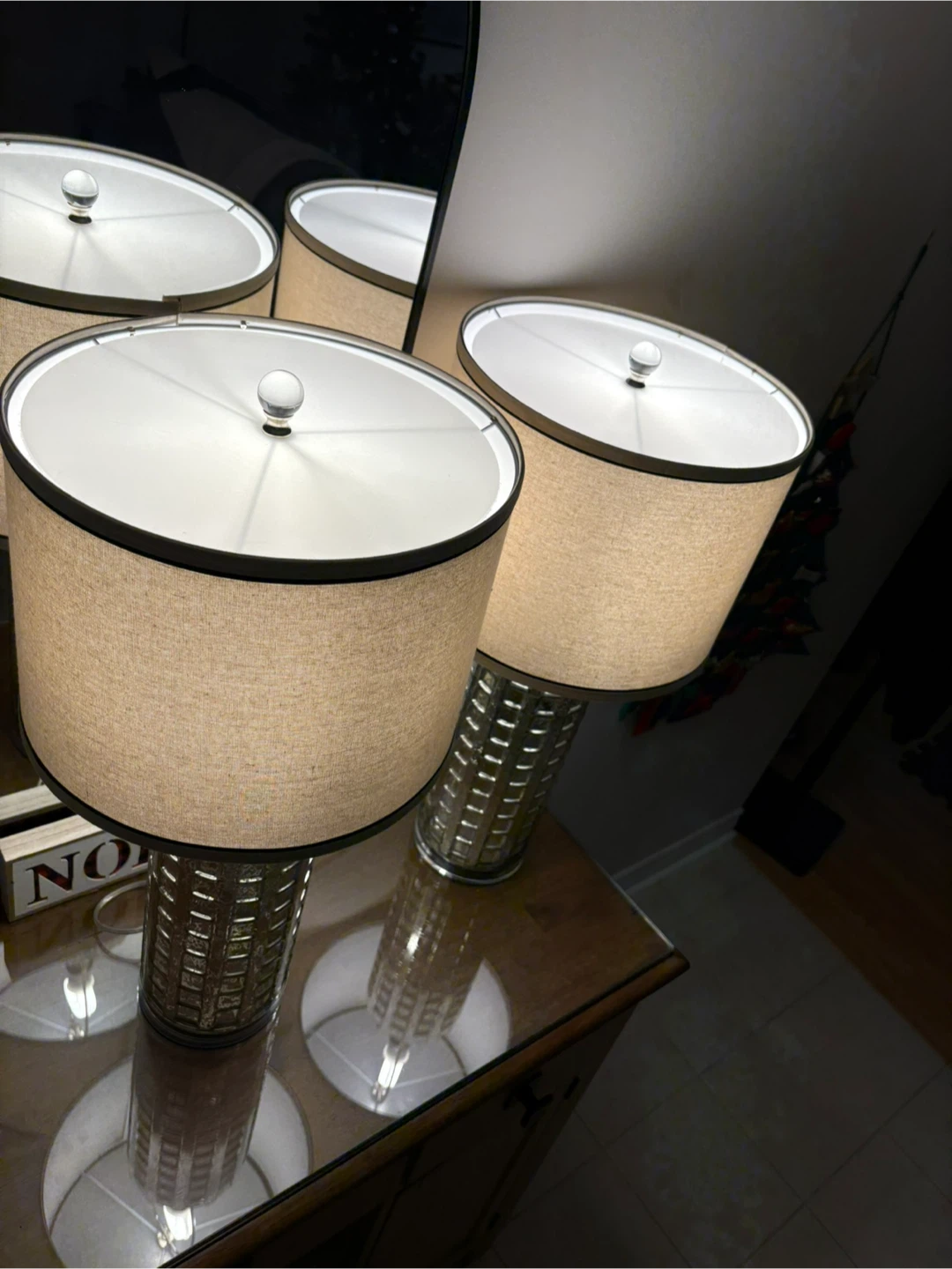 Glass Cylinder Table Lamp with Linen Shade - photo 5