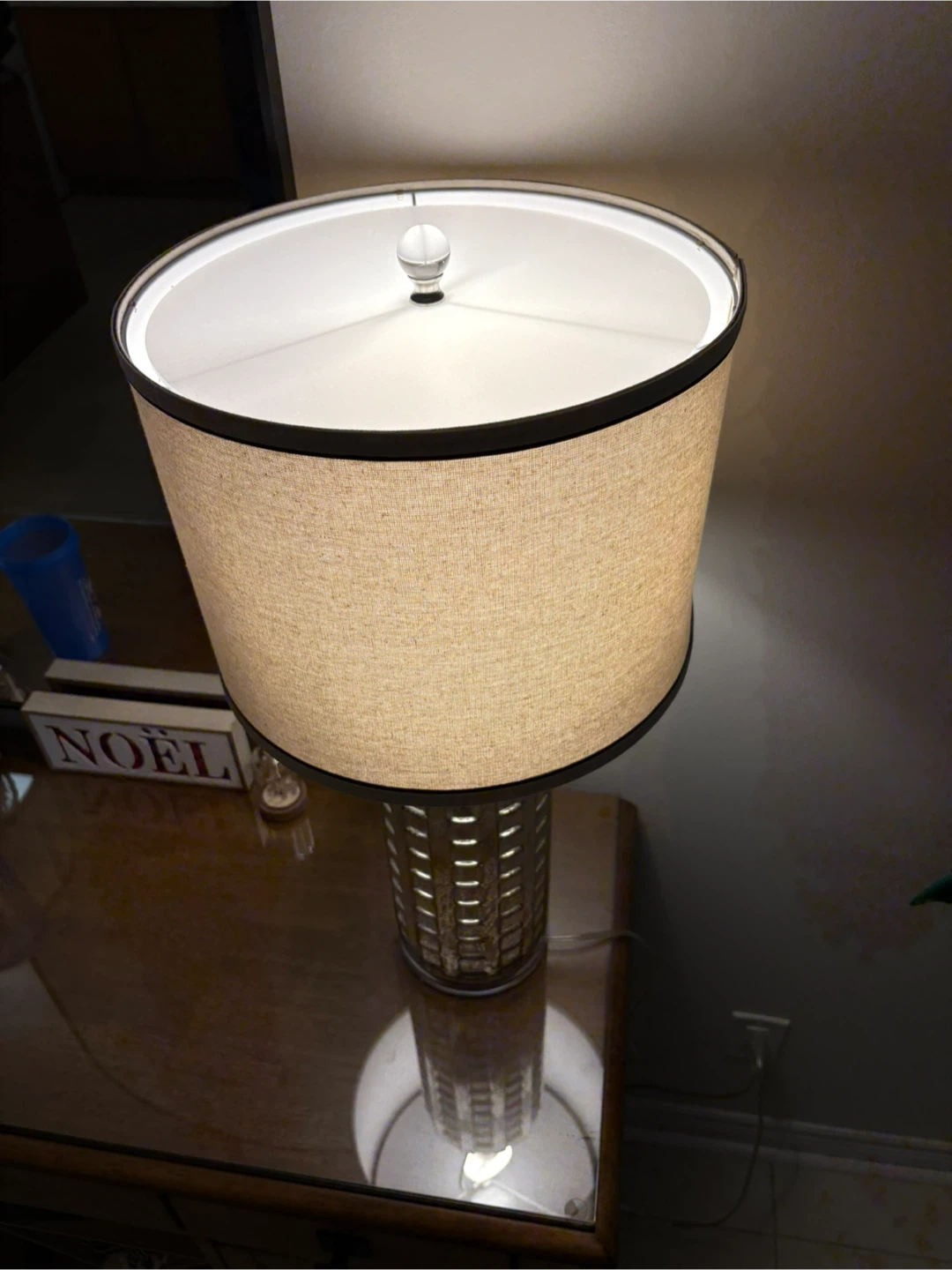 Glass Cylinder Table Lamp with Linen Shade - photo 3