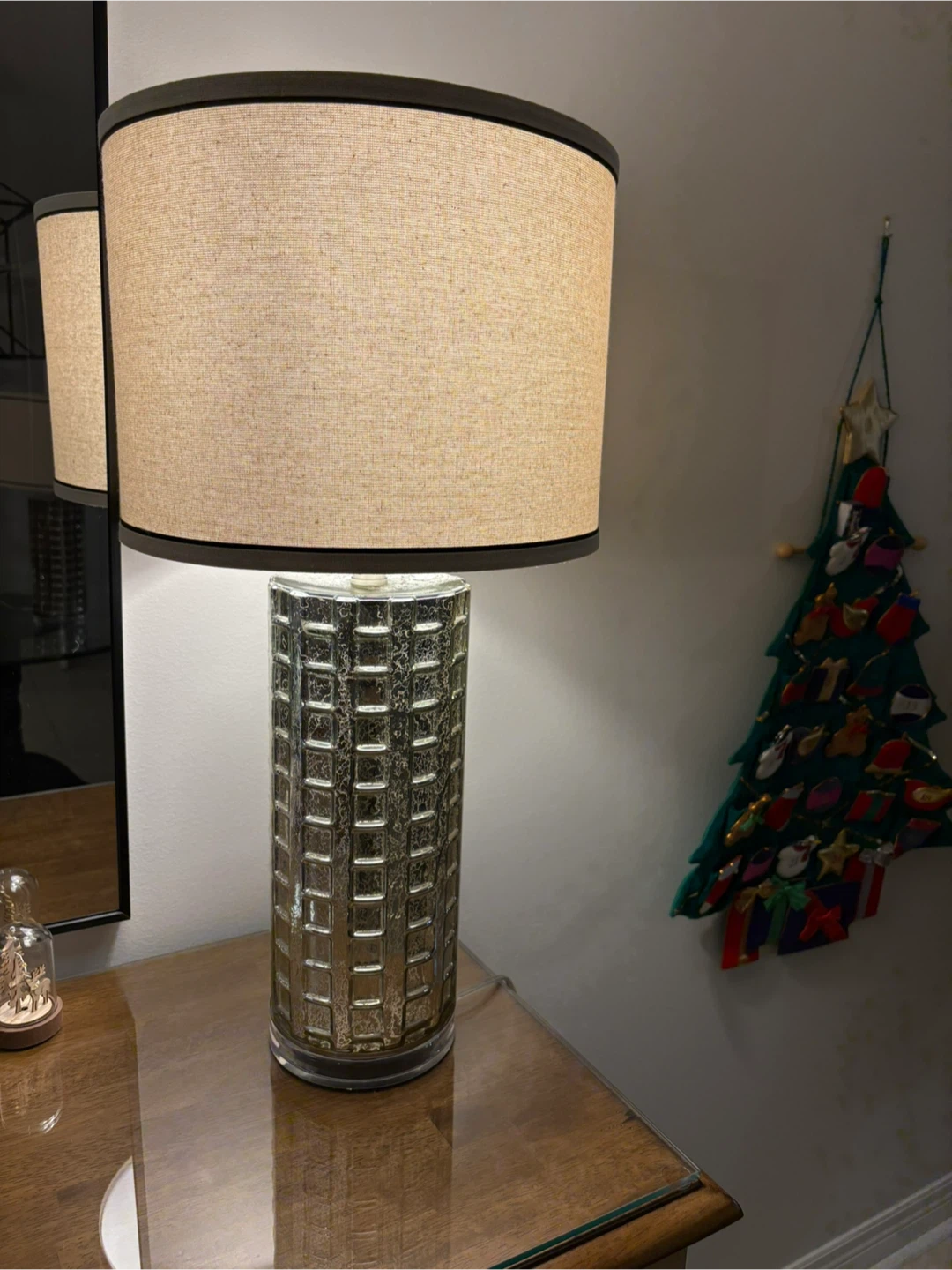 Glass Cylinder Table Lamp with Linen Shade - photo 2
