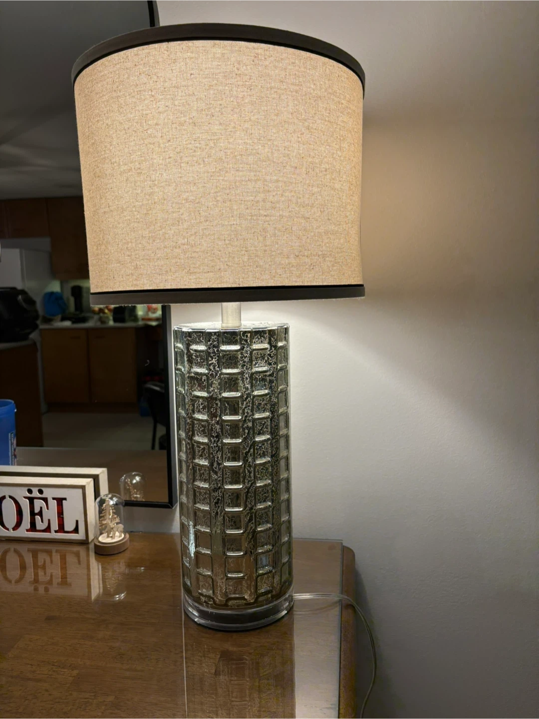 Glass Cylinder Table Lamp with Linen Shade