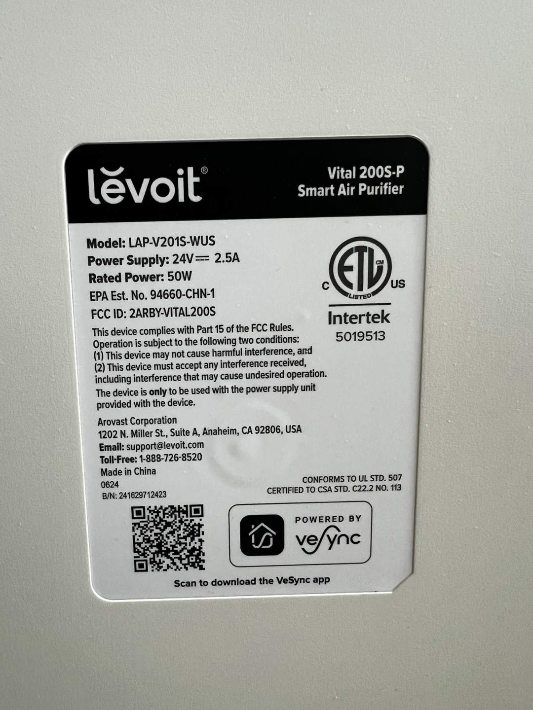 Levoit Vital 200S-P Smart Air Purifier - photo 5