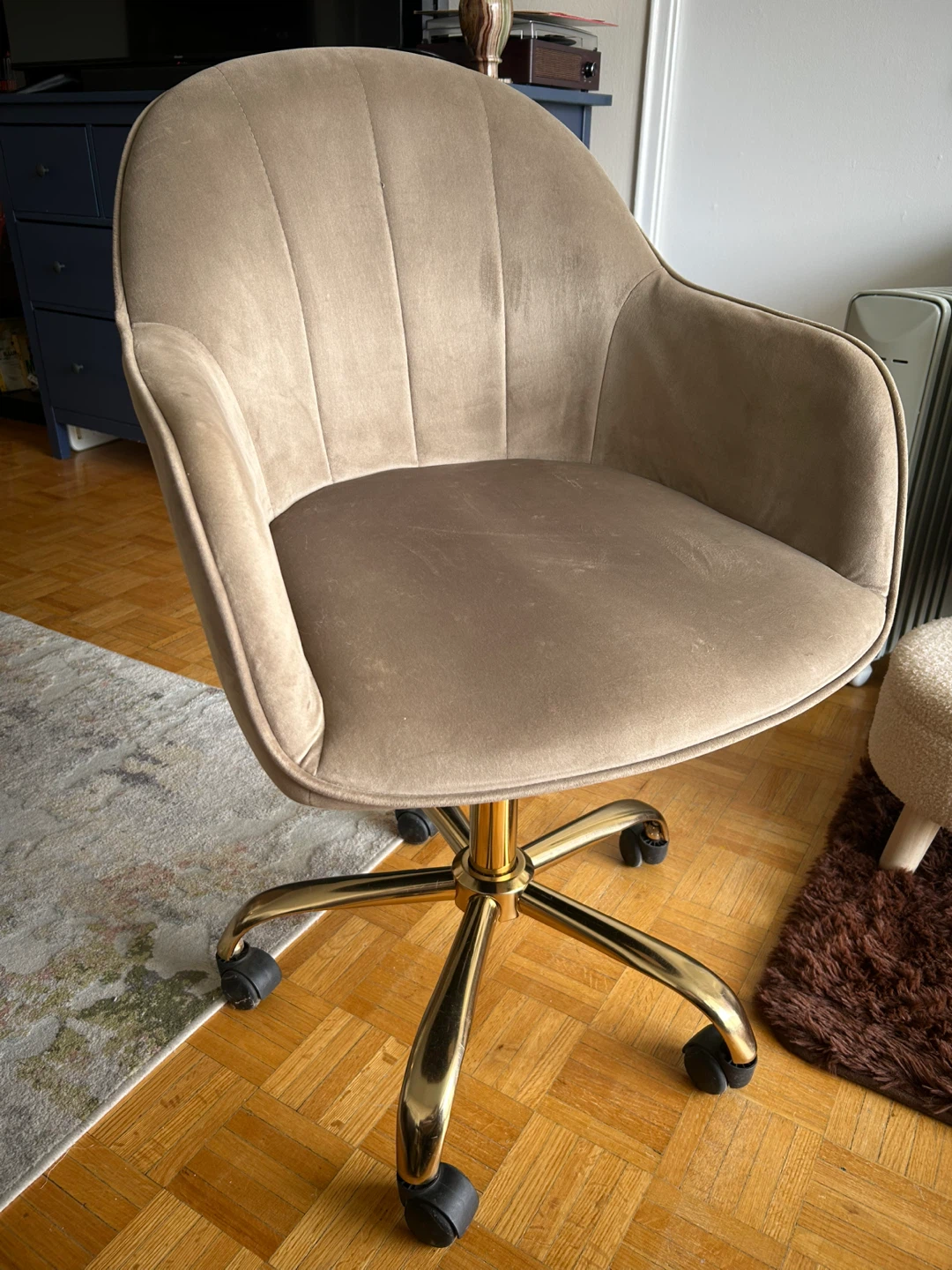 Velvet Office Chair with Gold Base