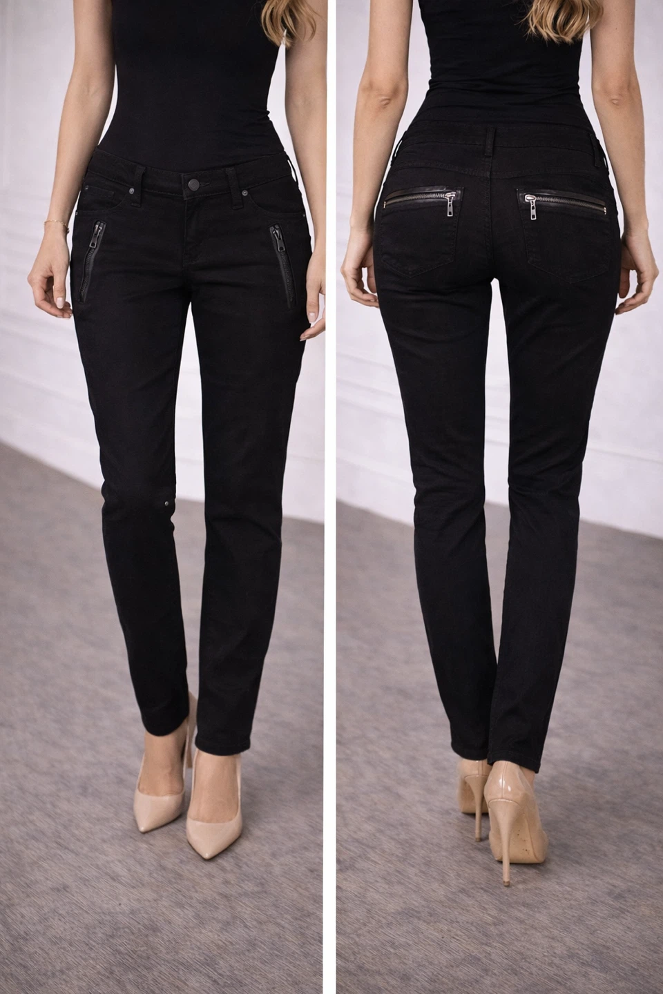 Paige Black Skinny low rise Pants with Zipper Detail - Size 26