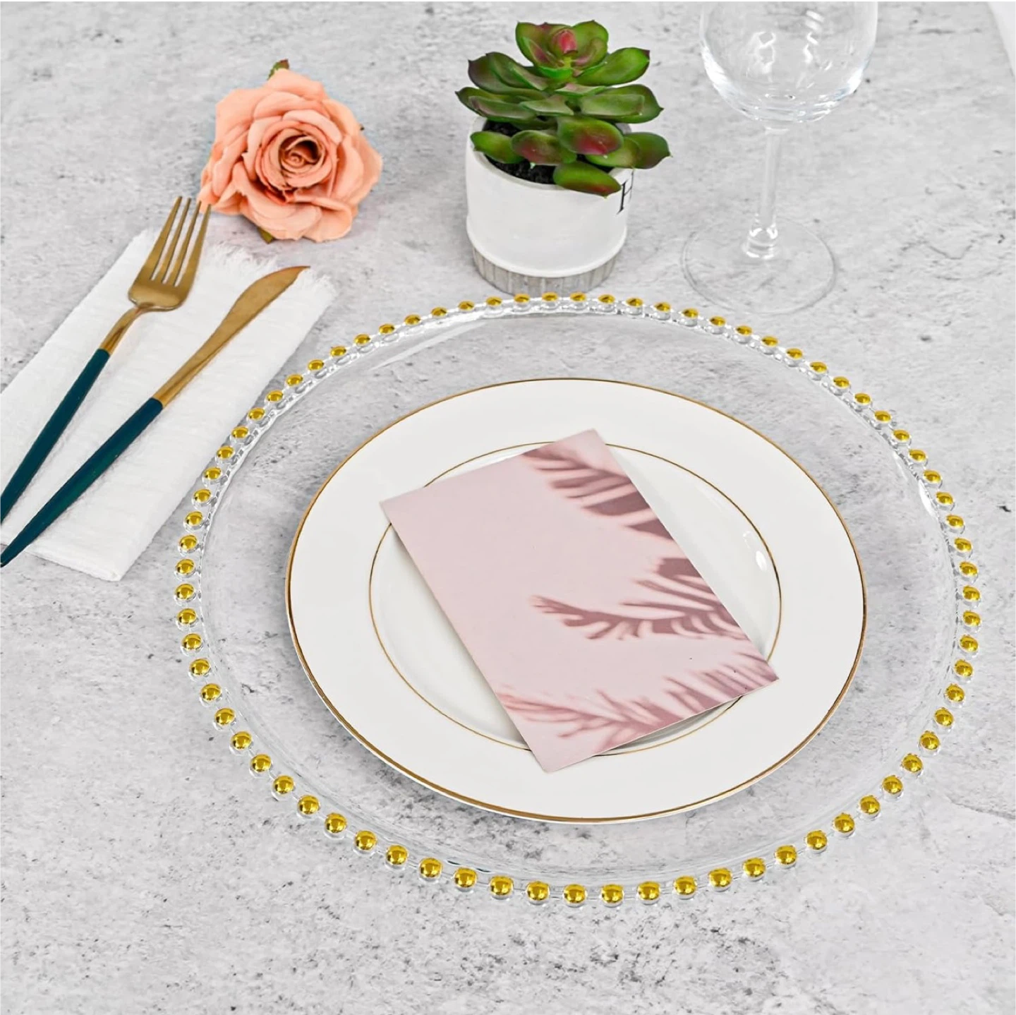 Clear Plastic Charger Plates with Gold Beaded Edges - 13 Inch - photo 2