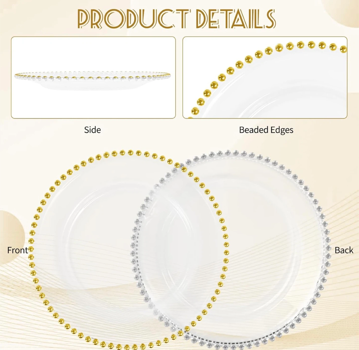 Clear Plastic Charger Plates with Gold Beaded Edges - 13 Inch - photo 4