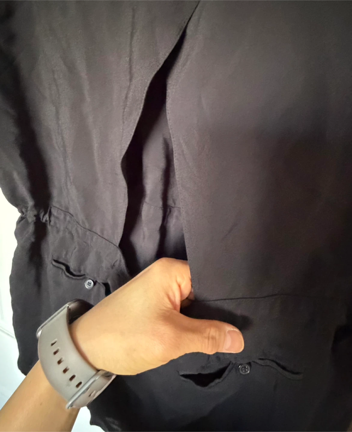 Black Short Sleeve Drawstring Waist Dress - photo 4