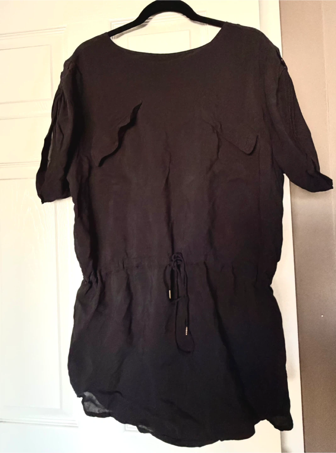 Black Short Sleeve Drawstring Waist Dress - photo 3