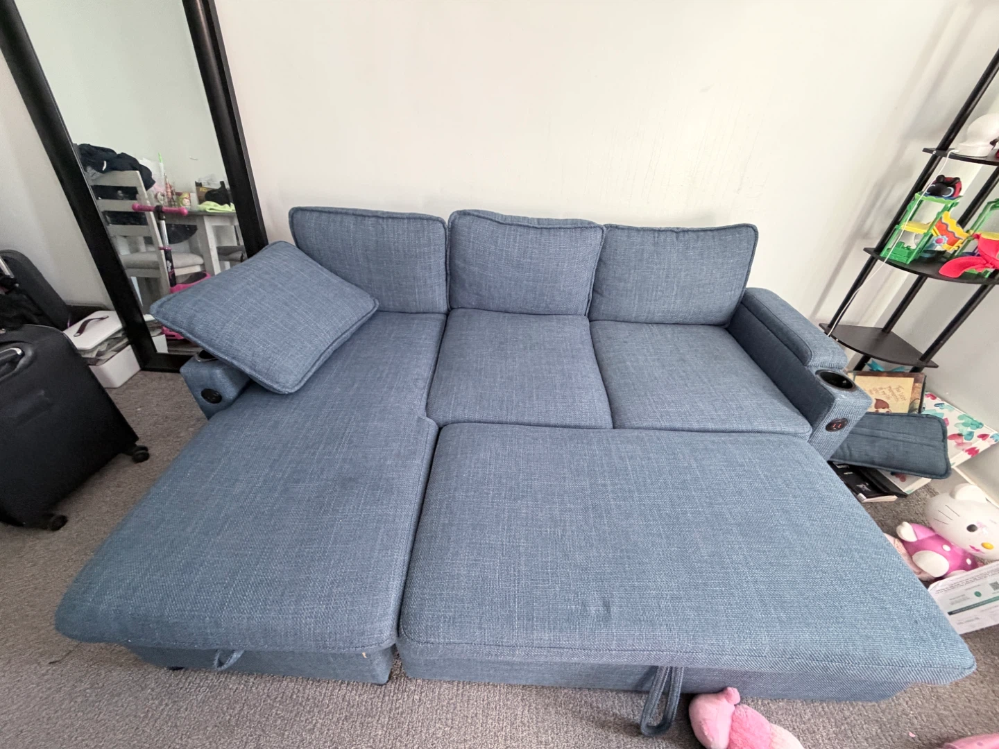 Blue Sectional Sofa with Recliner and Cup Holders - photo 3