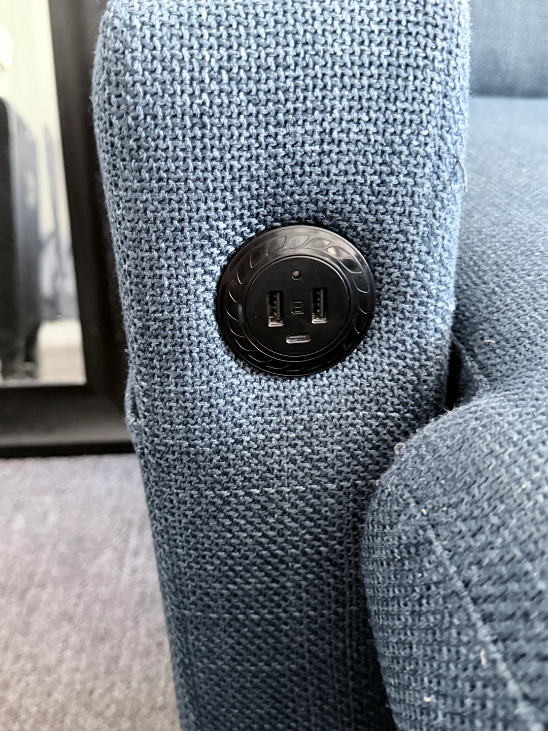 Blue Sectional Sofa with Recliner and Cup Holders - photo 5