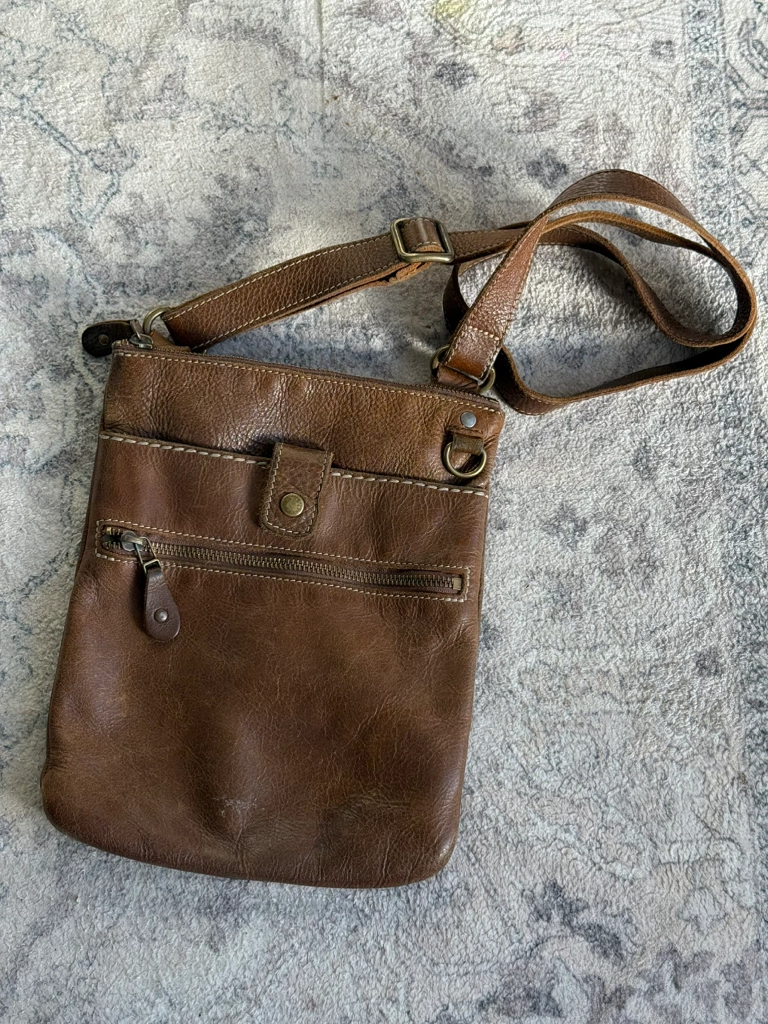 Roots Brown Leather Crossbody Bag
