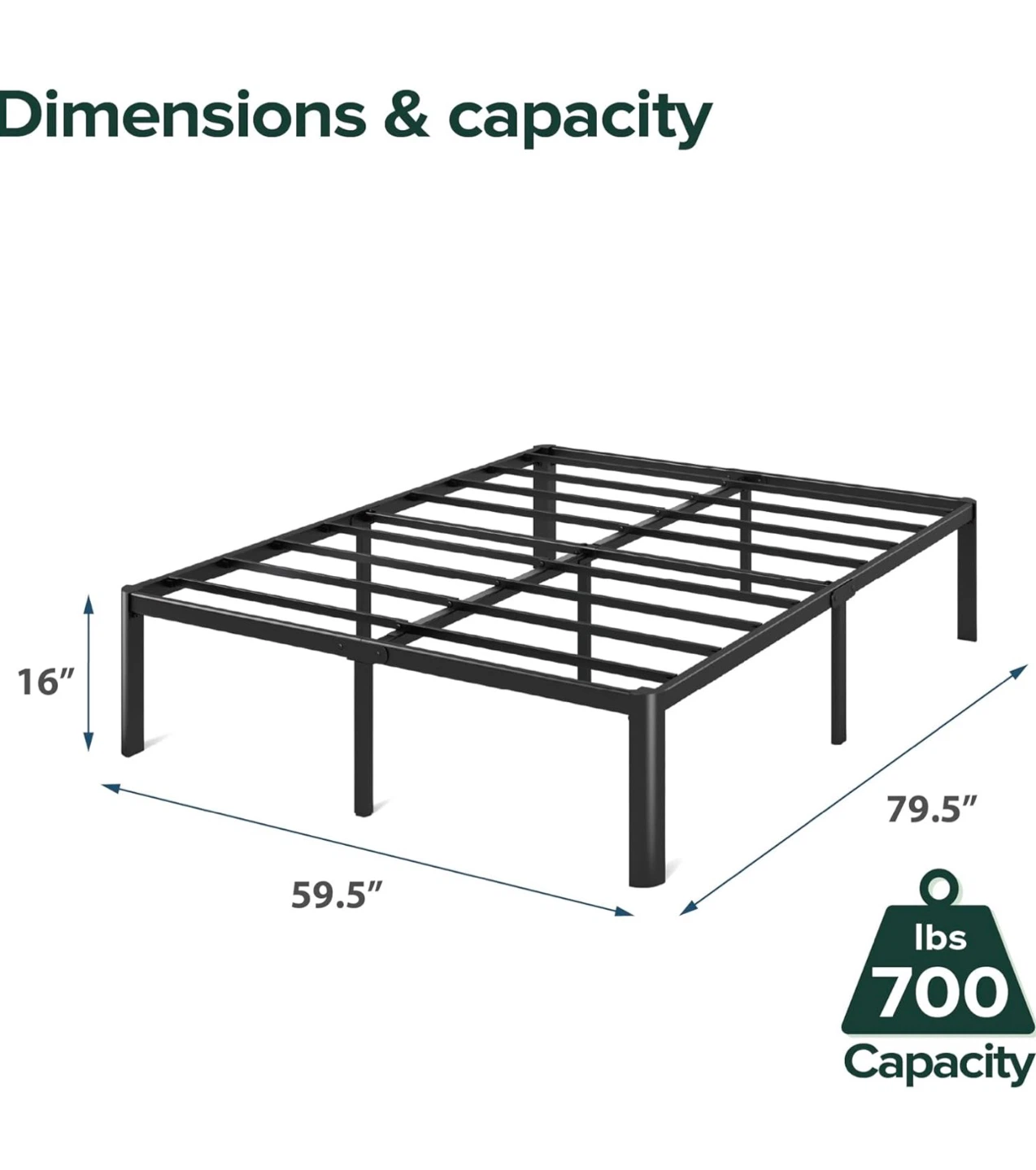 Queen Bed Frame 16 inch with steel slat support - photo 2