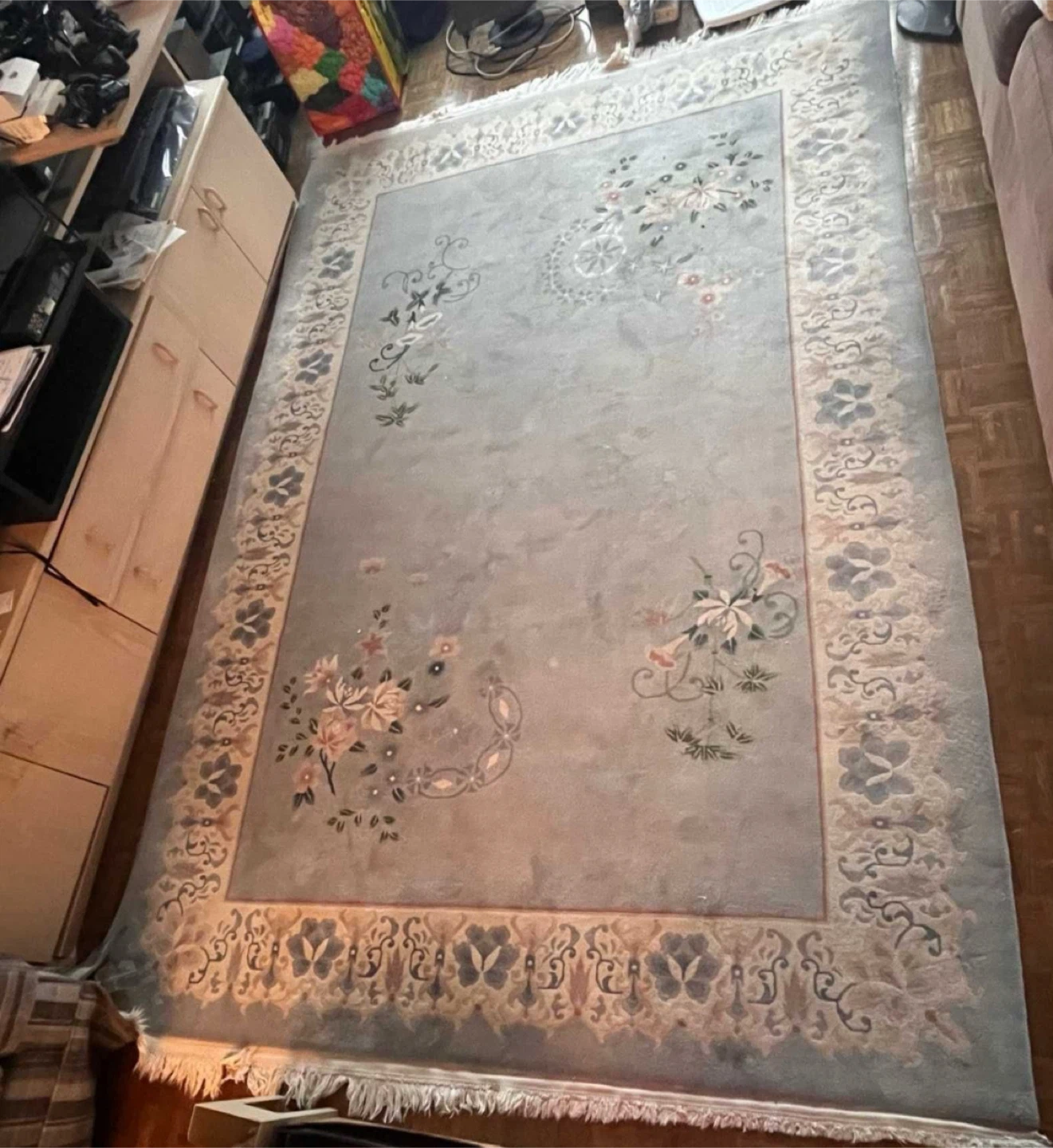 FREE Large Blue Floral Area Rug – Fringed Edges