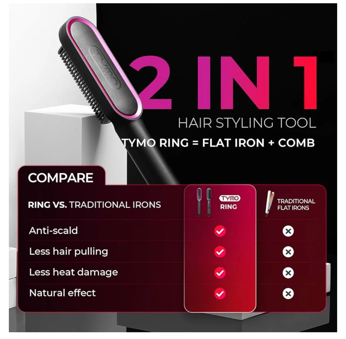 TYMO RING Hair Straightener + Comb with Accessories - photo 3