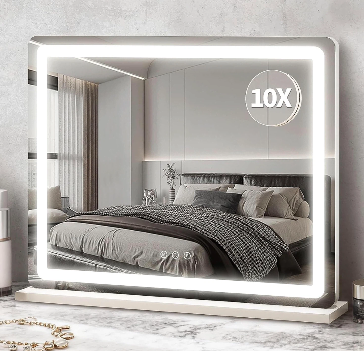 Lighted Vanity Mirror with 3 Color Modes and 10x Magnification