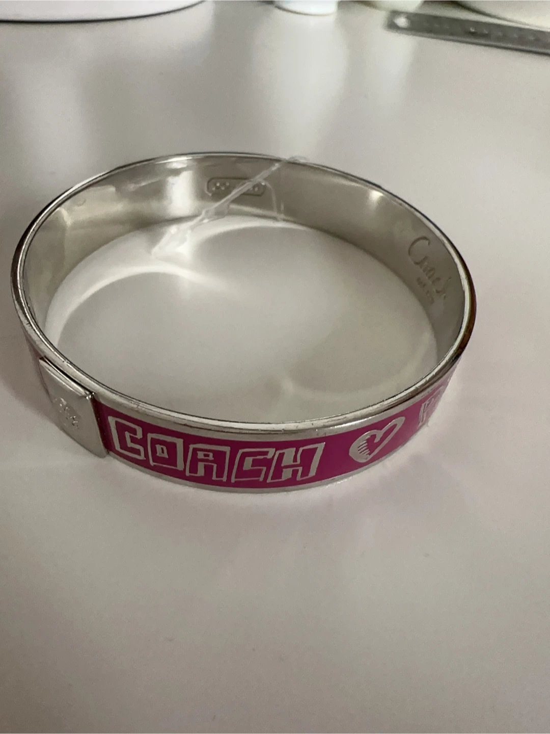 Coach Poppy Silver Tone Enamel Bangle